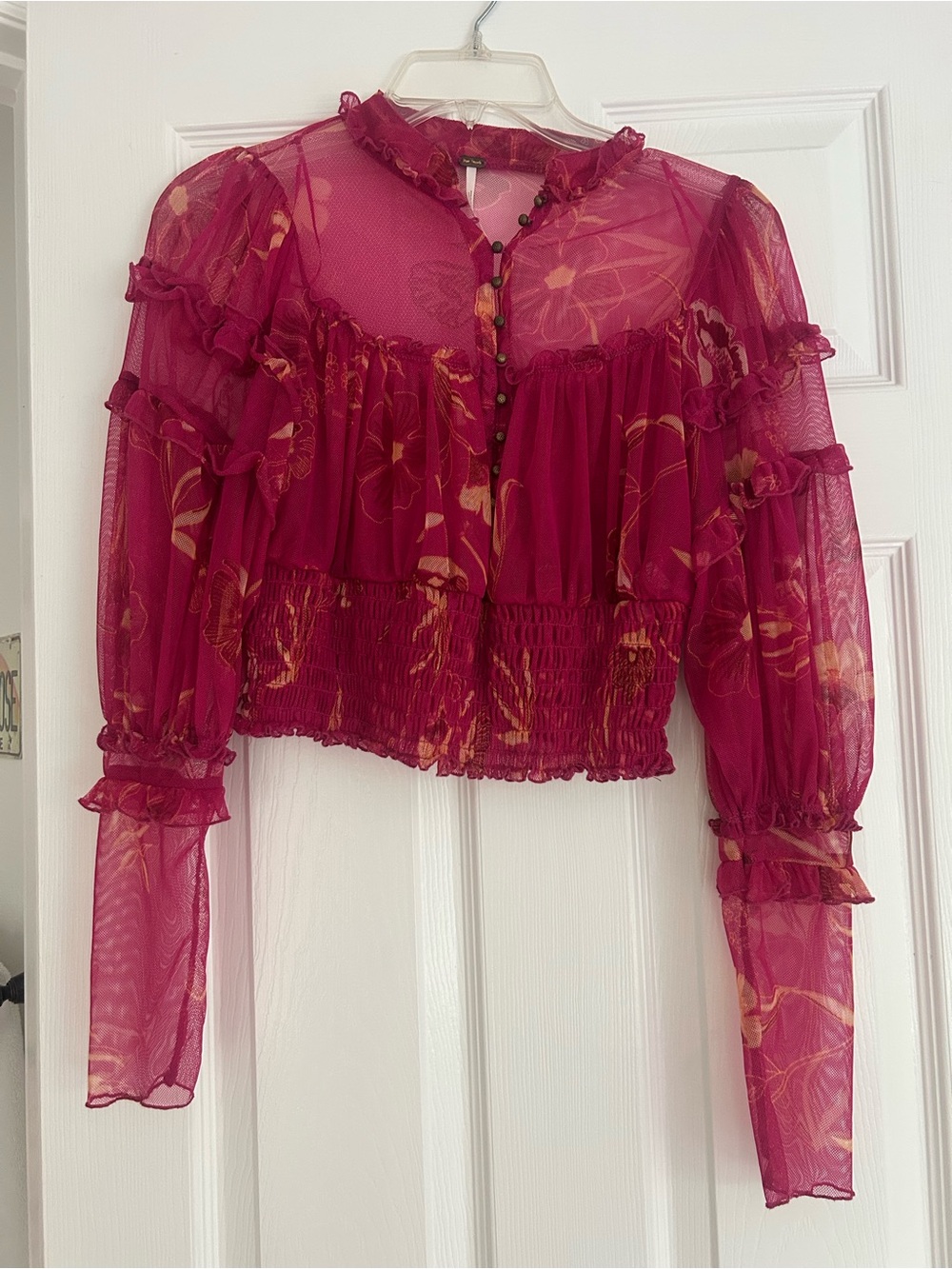 Free People Sheer Ruffled Floral Crop Top